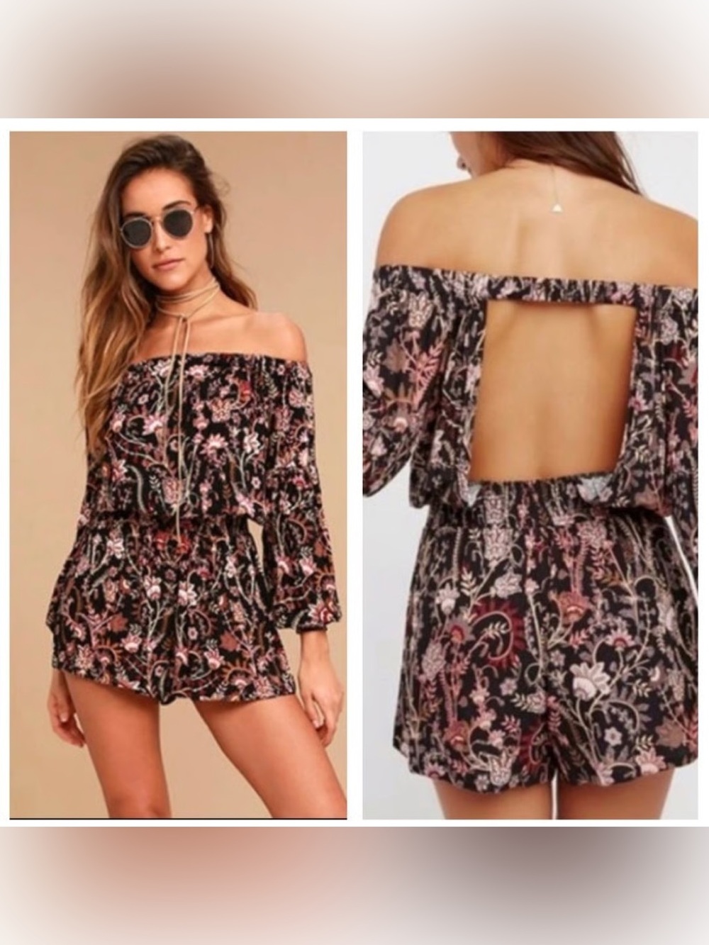 Free People Pretty & Free Off The Shoulder Floral Romper Medium